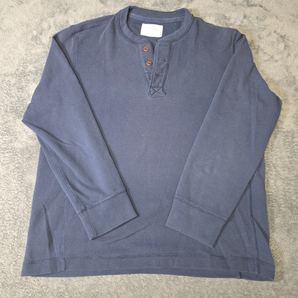 Eddie Bauer Henley Mens Large Waffle Knit Long Sleeve Thermal Navy